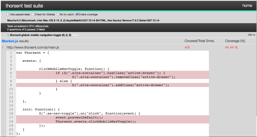 QUnit w/ BlanketJS Screen